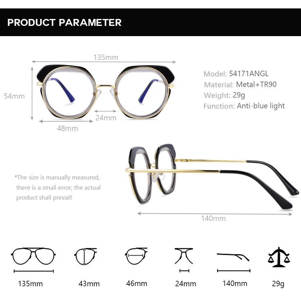 CCspace Unisex Full Rim Round Tr 90 Titanium Eyeglasses 54171