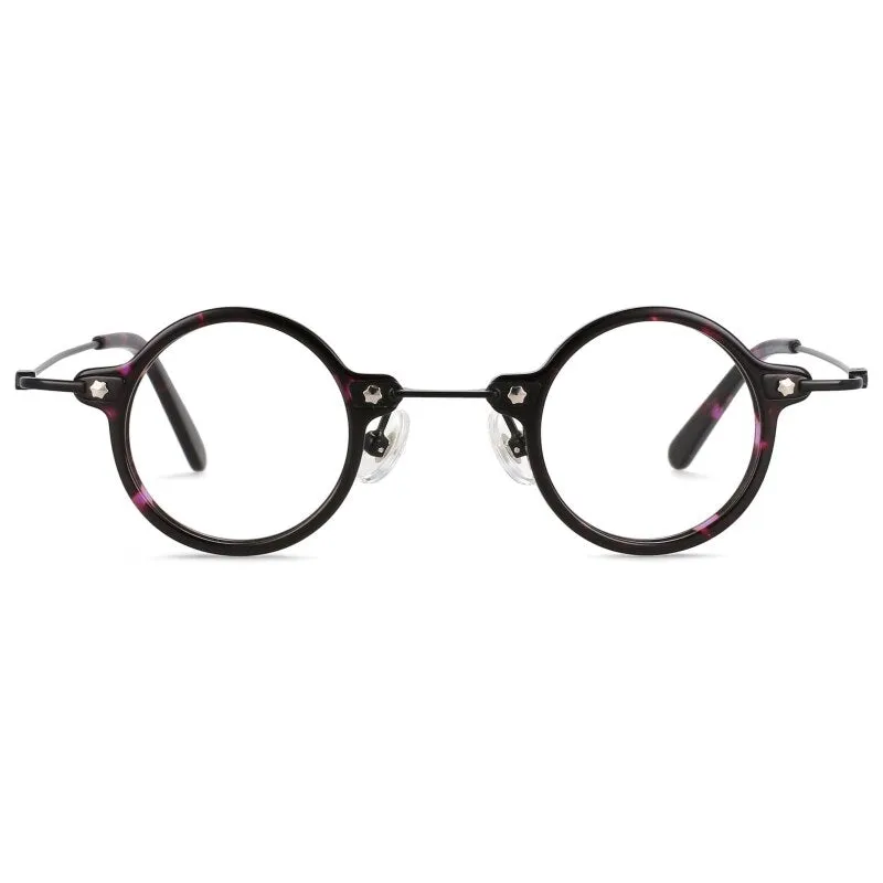 CCspace Unisex Full Rim Small Round Acetate Titanium Eyeglasses 55324