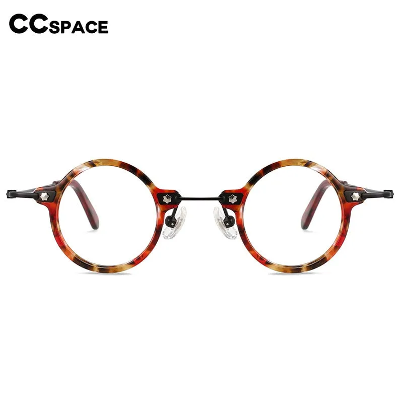 CCspace Unisex Full Rim Small Round Acetate Titanium Eyeglasses 55324