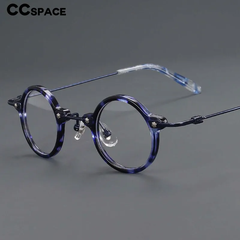 CCspace Unisex Full Rim Small Round Acetate Titanium Eyeglasses 55324