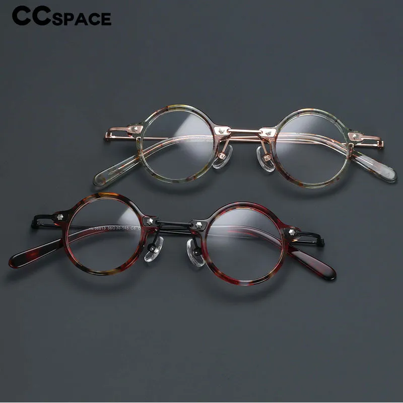 CCspace Unisex Full Rim Small Round Acetate Titanium Eyeglasses 55324