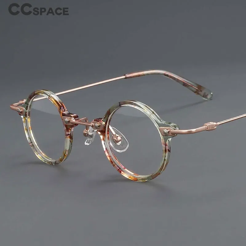 CCspace Unisex Full Rim Small Round Acetate Titanium Eyeglasses 55324