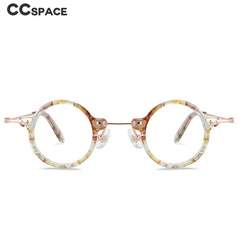 CCspace Unisex Full Rim Small Round Acetate Titanium Eyeglasses 55324