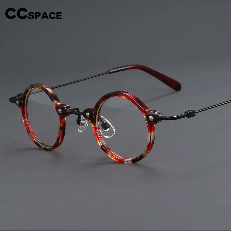 CCspace Unisex Full Rim Small Round Acetate Titanium Eyeglasses 55324