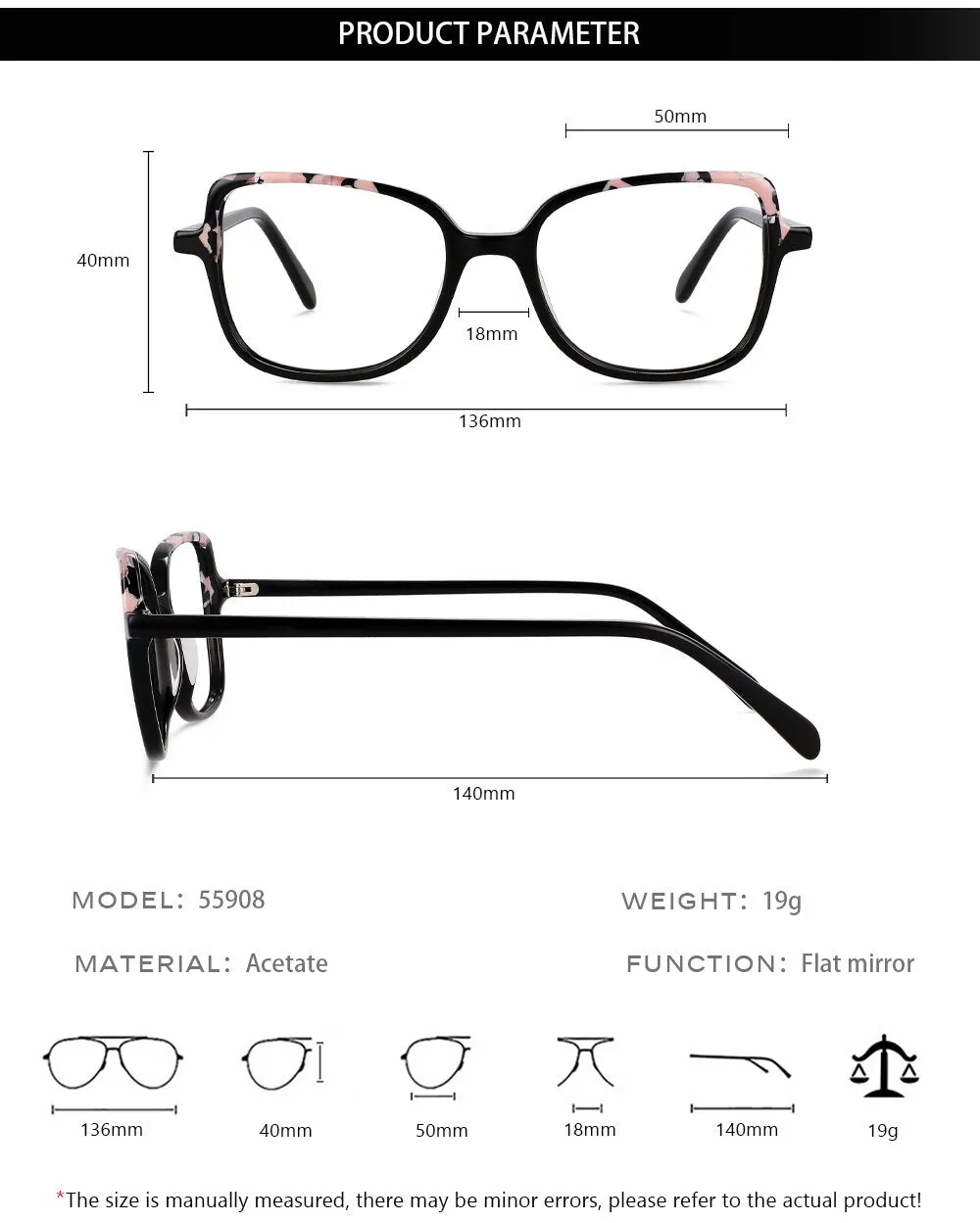 CCspace Unisex Full Rim Square Cat Eye Acetate Titanium Eyeglasses 55908