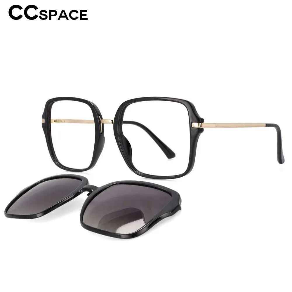 CCspace Unisex Full Rim Square Tr 90 Frame Eyeglasses Clip On Sunglasses 53661