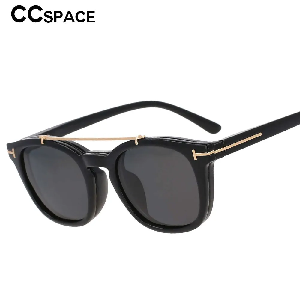 CCspace Unisex Full Rim Square Tr 90 Titanium Frame Eyeglasses Double Bridge Clip On Sunglasses 53375