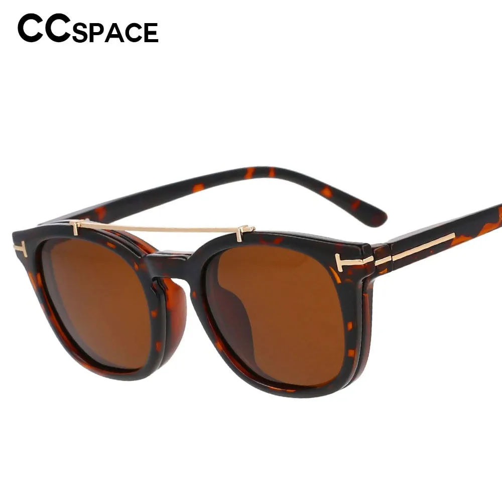 CCspace Unisex Full Rim Square Tr 90 Titanium Frame Eyeglasses Double Bridge Clip On Sunglasses 53375