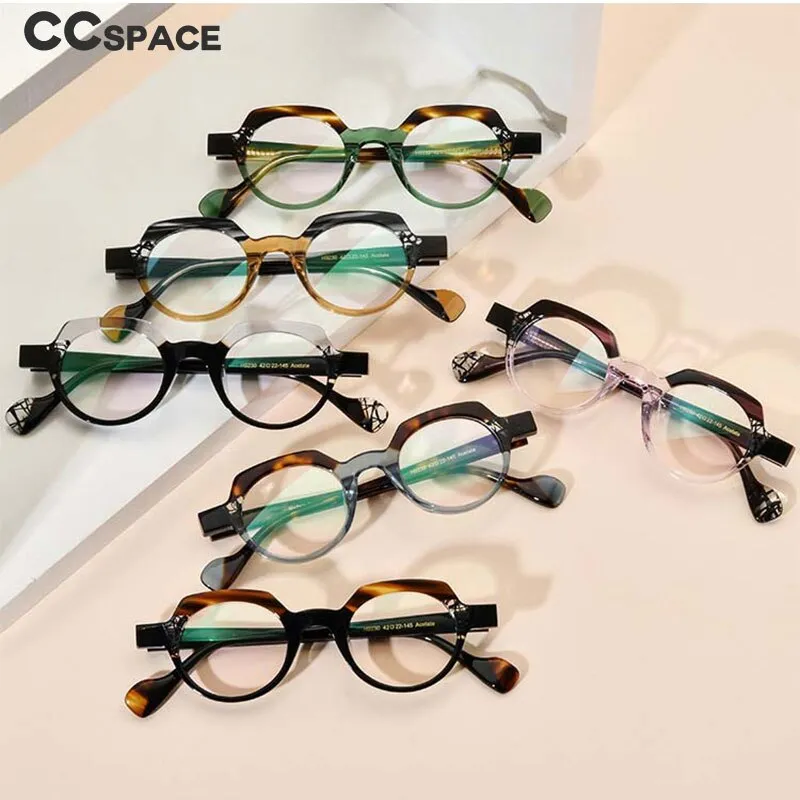 CCspace Unsiex Full Rim Flat Top Round Acetate Eyeglasses 55048