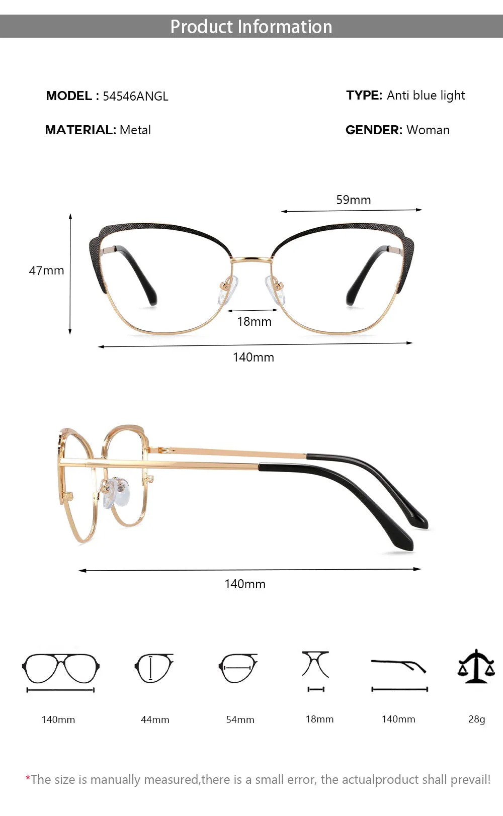 CCspace Women's Full Rim Cat Eye Alloy Frame Eyeglasses 54546