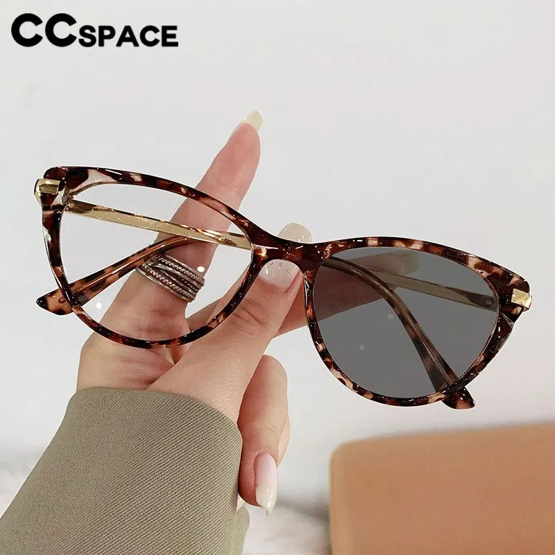 CCspace Women's Full Rim Cat Eye Pc Plastic Alloy Photochromic Eyeglasses 56775