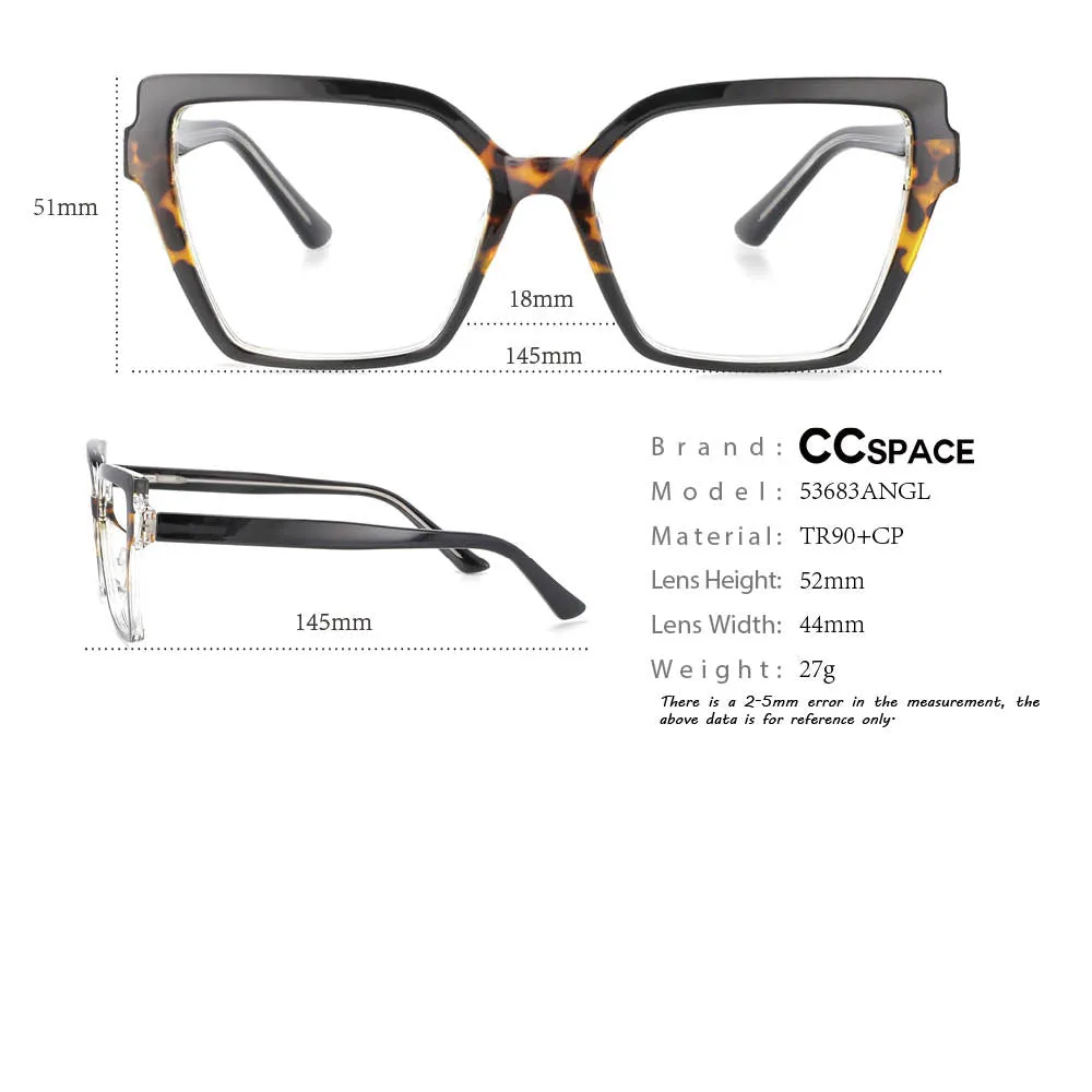 CCspace Women's Full Rim Oversized Square Cat Eye Tr 90 Titanium Frame Eyeglasses 53683