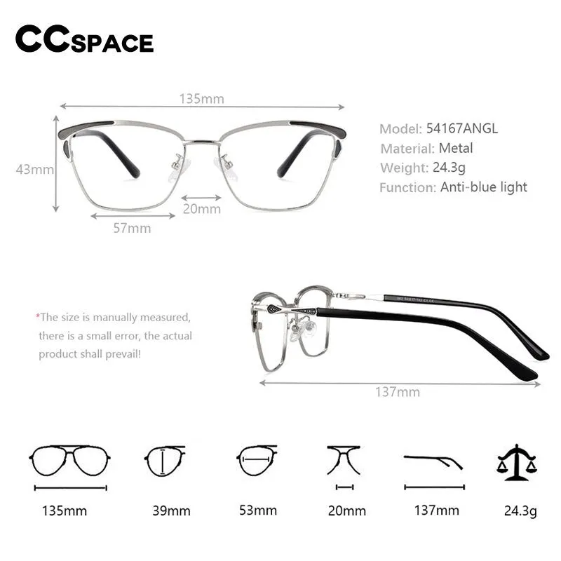 CCspace Women's Full Rim Square Alloy Frame Eyeglasses 54167