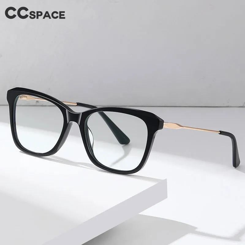 CCspace Women's Full Rim Square Cat Eye Spring Hinge Acetate Alloy Eyeglasses 56241