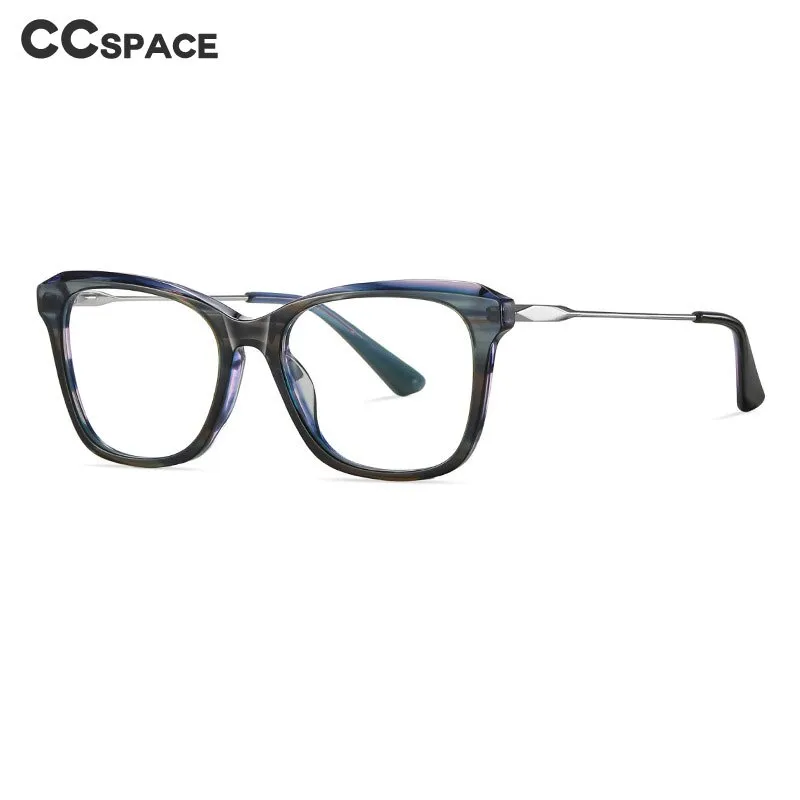 CCspace Women's Full Rim Square Cat Eye Spring Hinge Acetate Alloy Eyeglasses 56241