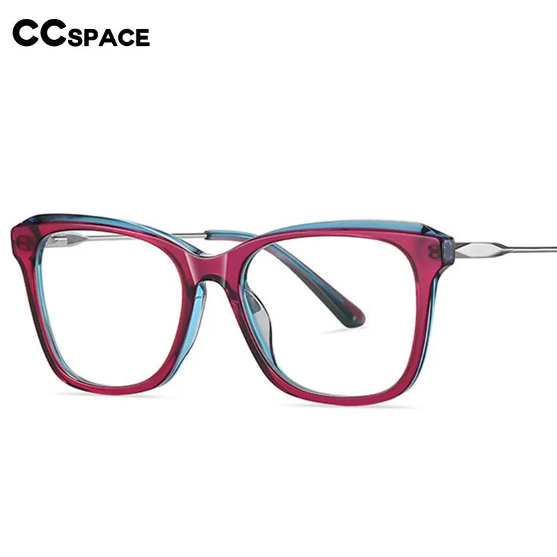 CCspace Women's Full Rim Square Cat Eye Spring Hinge Acetate Alloy Eyeglasses 56241