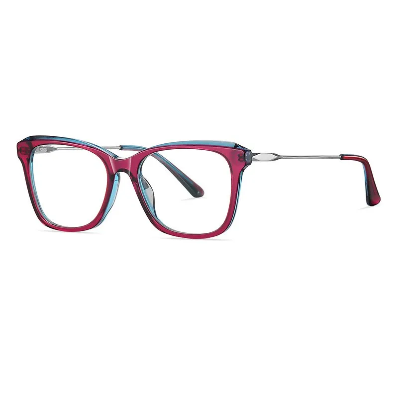 CCspace Women's Full Rim Square Cat Eye Spring Hinge Acetate Alloy Eyeglasses 56241