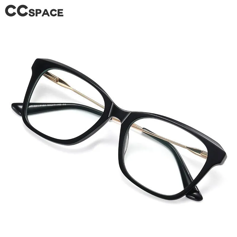 CCspace Women's Full Rim Square Cat Eye Spring Hinge Acetate Alloy Eyeglasses 56241