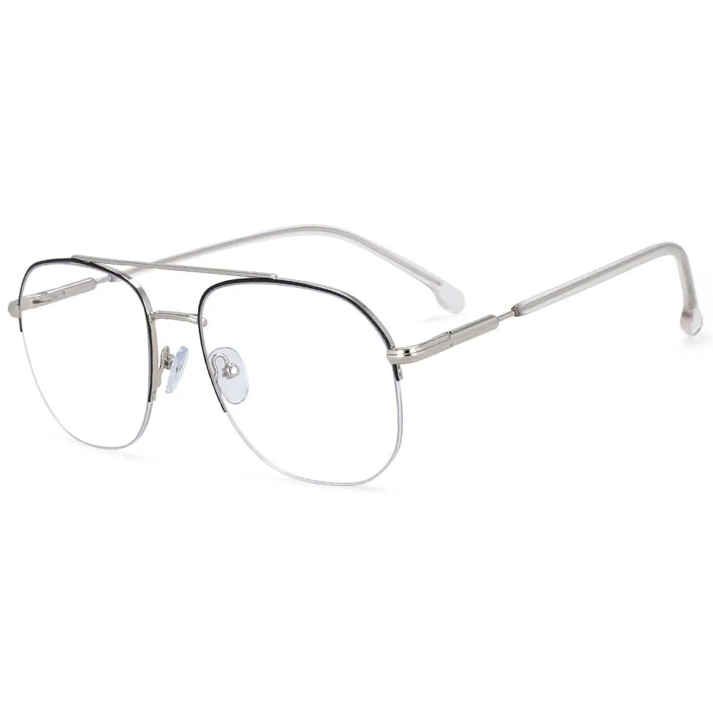 CCspace Women's Semi Rim Round Square Alloy Double Bridge Frame Eyeglasses 54342