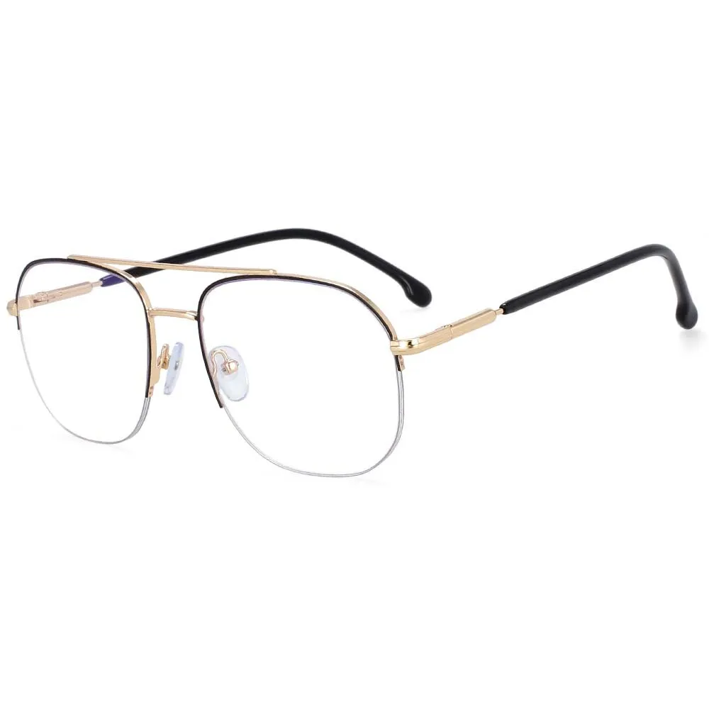 CCspace Women's Semi Rim Round Square Alloy Double Bridge Frame Eyeglasses 54342