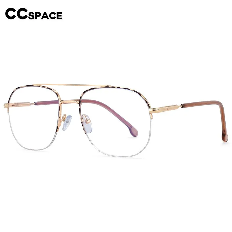 CCspace Women's Semi Rim Round Square Alloy Double Bridge Frame Eyeglasses 54342