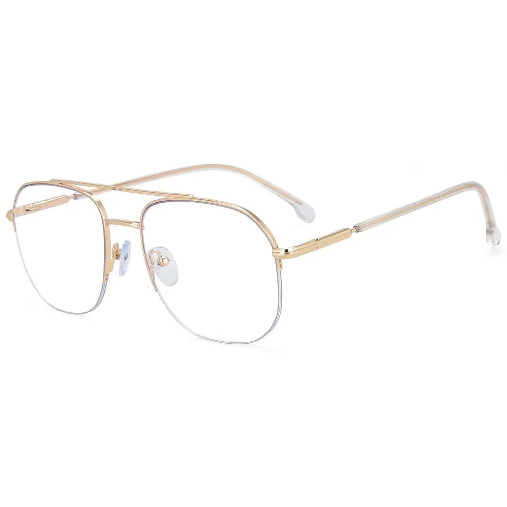 CCspace Women's Semi Rim Round Square Alloy Double Bridge Frame Eyeglasses 54342