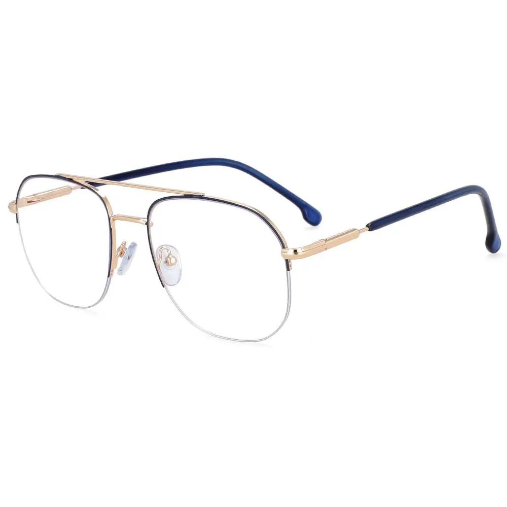 CCspace Women's Semi Rim Round Square Alloy Double Bridge Frame Eyeglasses 54342