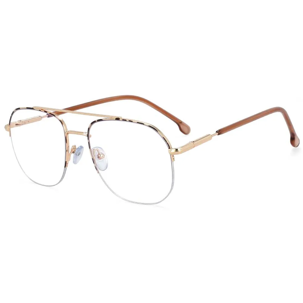 CCspace Women's Semi Rim Round Square Alloy Double Bridge Frame Eyeglasses 54342