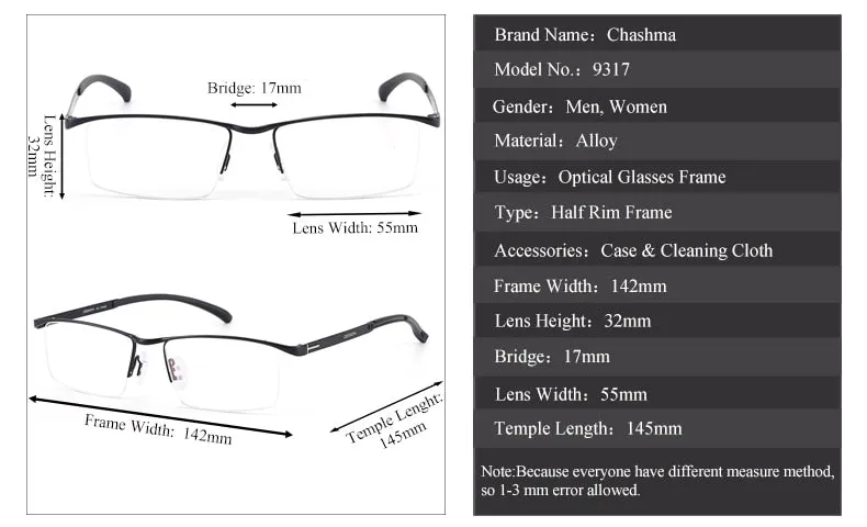 Chashma Men's Semi Rim Rectangle Titanium Alloy Eyeglasses P9317