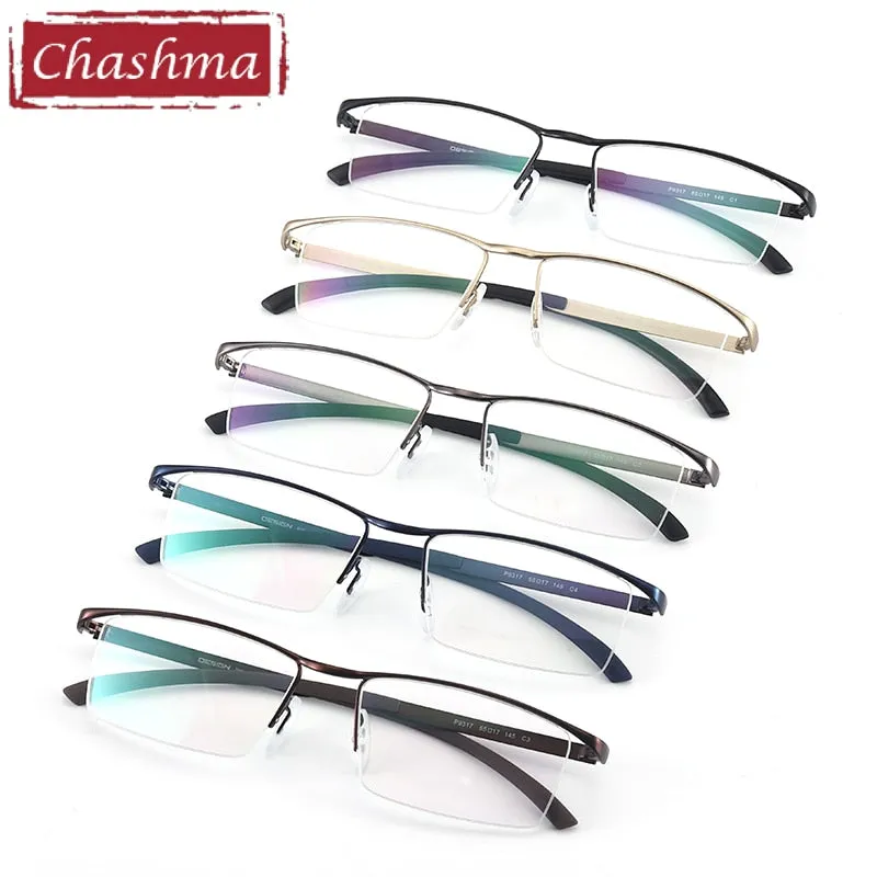 Chashma Men's Semi Rim Rectangle Titanium Alloy Eyeglasses P9317