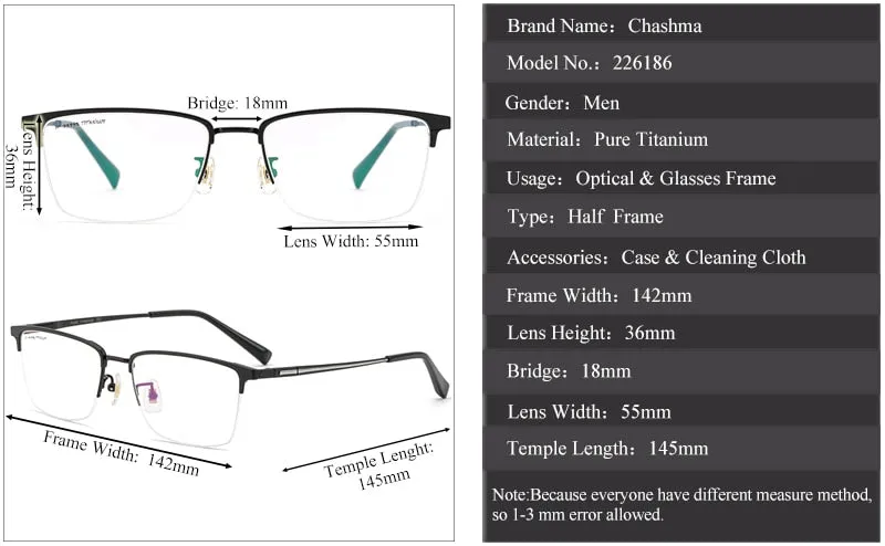 Chashma Men's Semi Rim Square Titanium Eyeglasses 226186