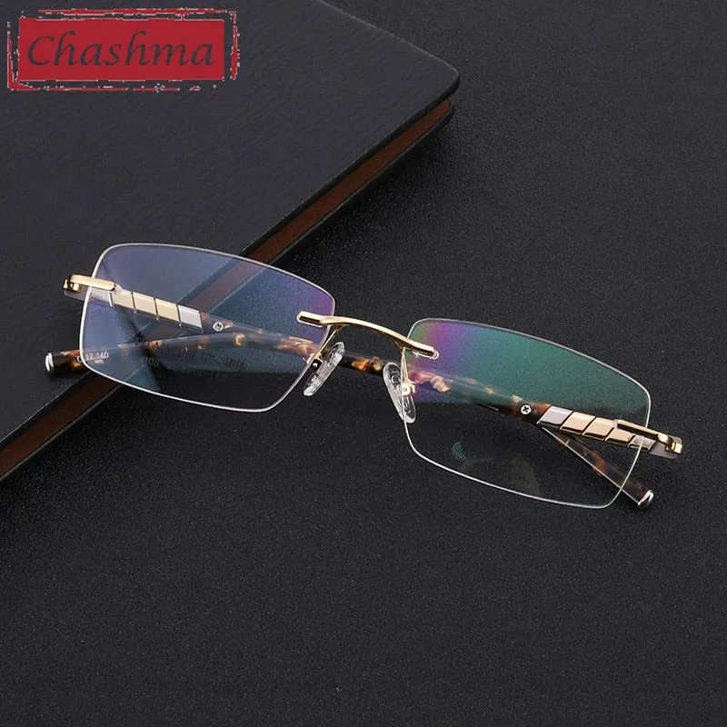 Chashma Men's Titanium Rimless Rectangle Eyeglasses 008