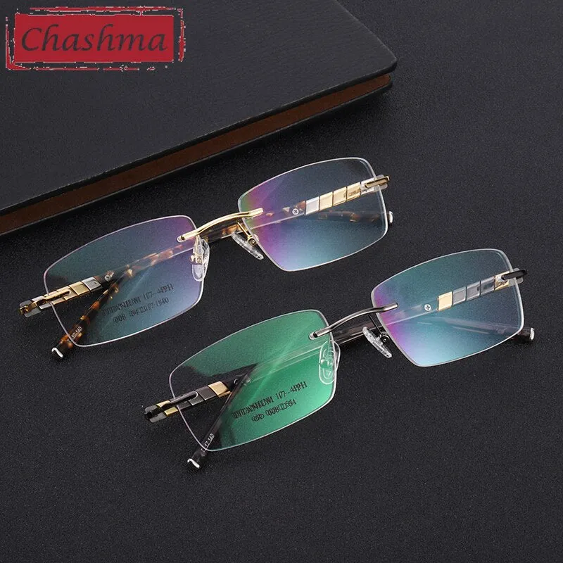 Chashma Men's Titanium Rimless Rectangle Eyeglasses 008