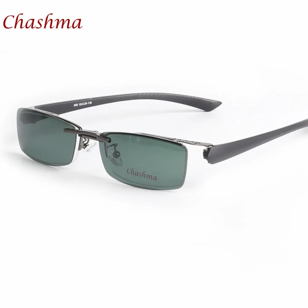 Chashma Ochki Men's Semi Rim Rectangle Alloy Eyeglasses Clip On Polarized Sunglasses 680