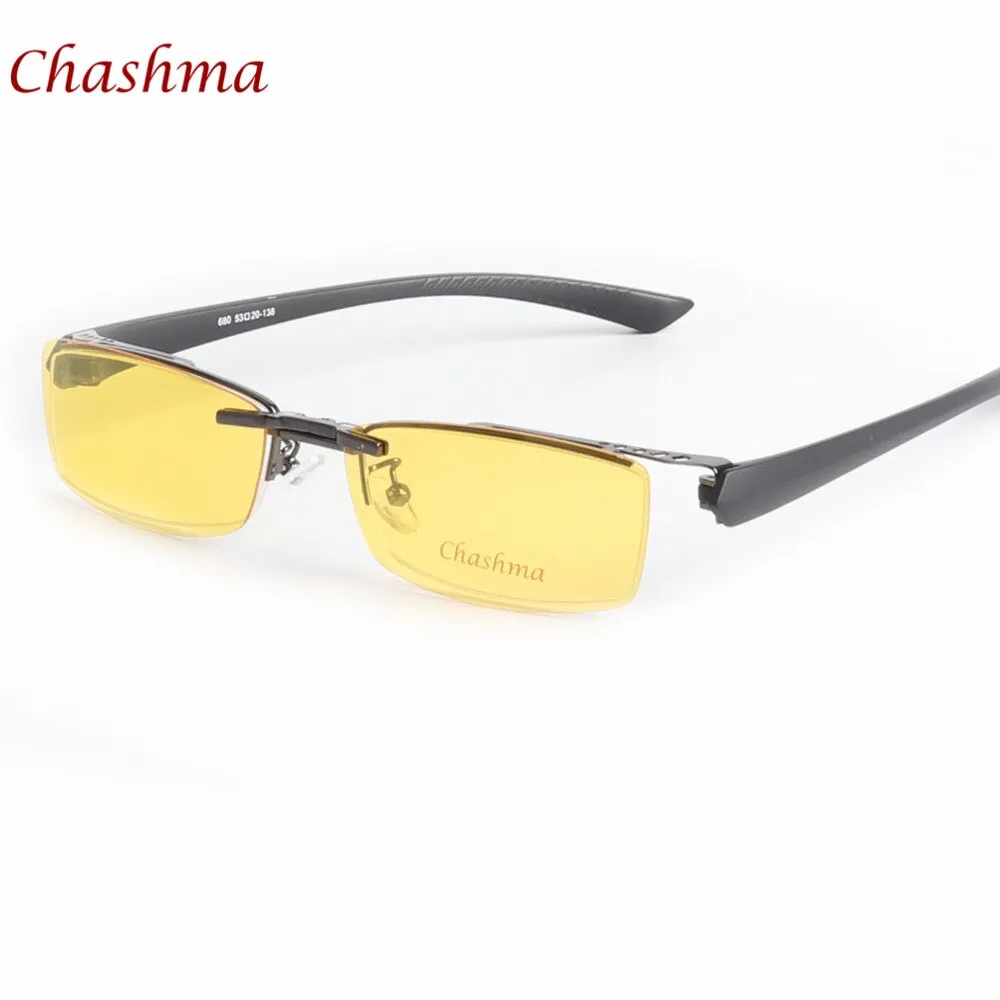 Chashma Ochki Men's Semi Rim Rectangle Alloy Eyeglasses Clip On Polarized Sunglasses 680