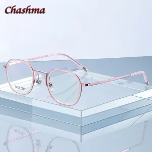 Chashma Ochki Unisex Full Rim Round Square Titanium Acetate Eyeglasses 2322