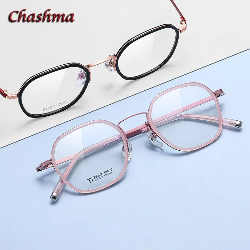 Chashma Ochki Unisex Full Rim Round Square Titanium Acetate Eyeglasses 2322