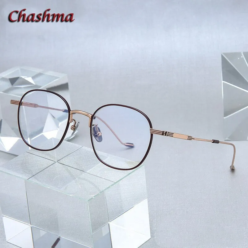 Chashma Ochki Unisex Full Rim Round Square Titanium Eyeglasses 022