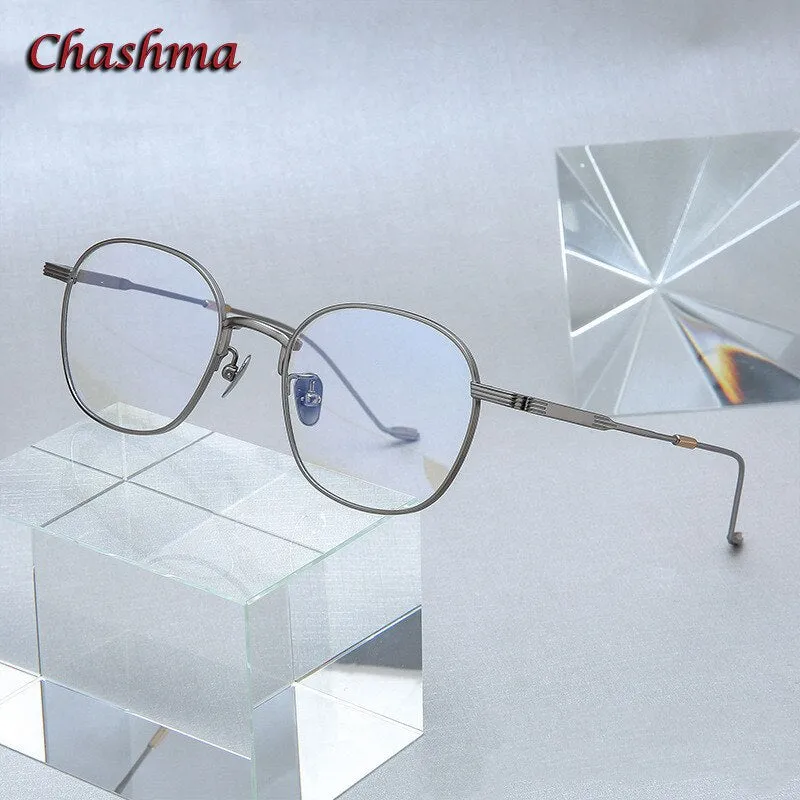 Chashma Ochki Unisex Full Rim Round Square Titanium Eyeglasses 022