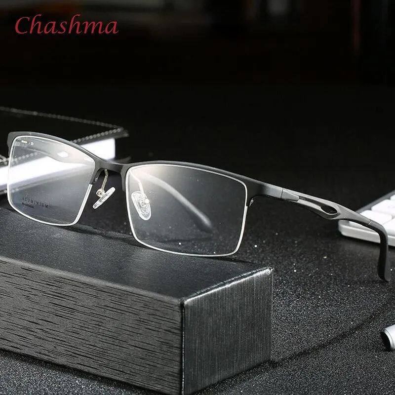 Chashma Ochki Unisex Large Semi Rim Square Aluminum Magnesium Sport Eyeglasses 6323