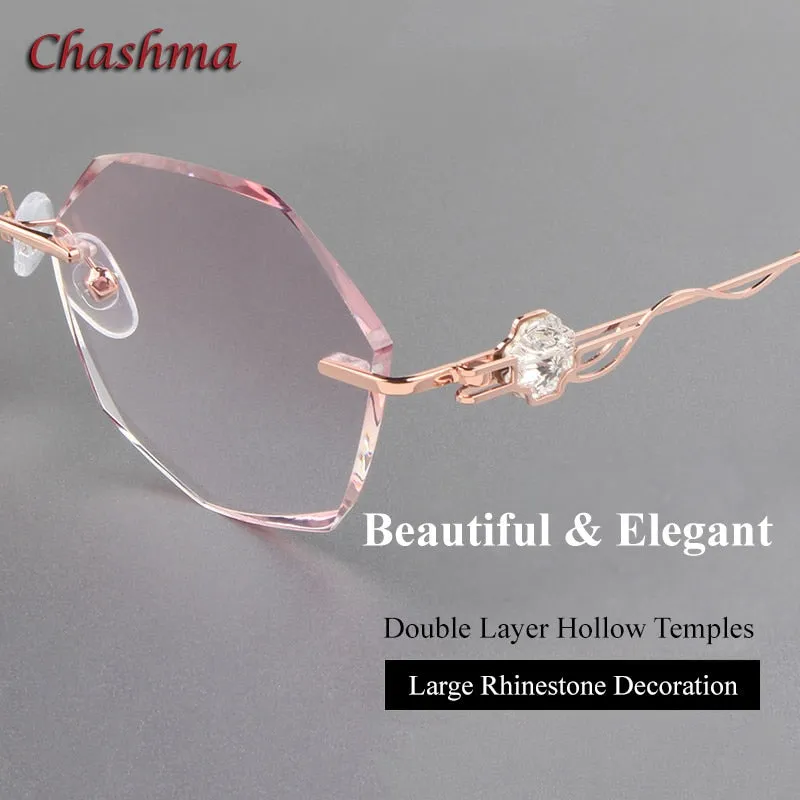 Chashma Ochki Unisex Rimless Round Titanium Eyeglasses Tinted Lenses 88050