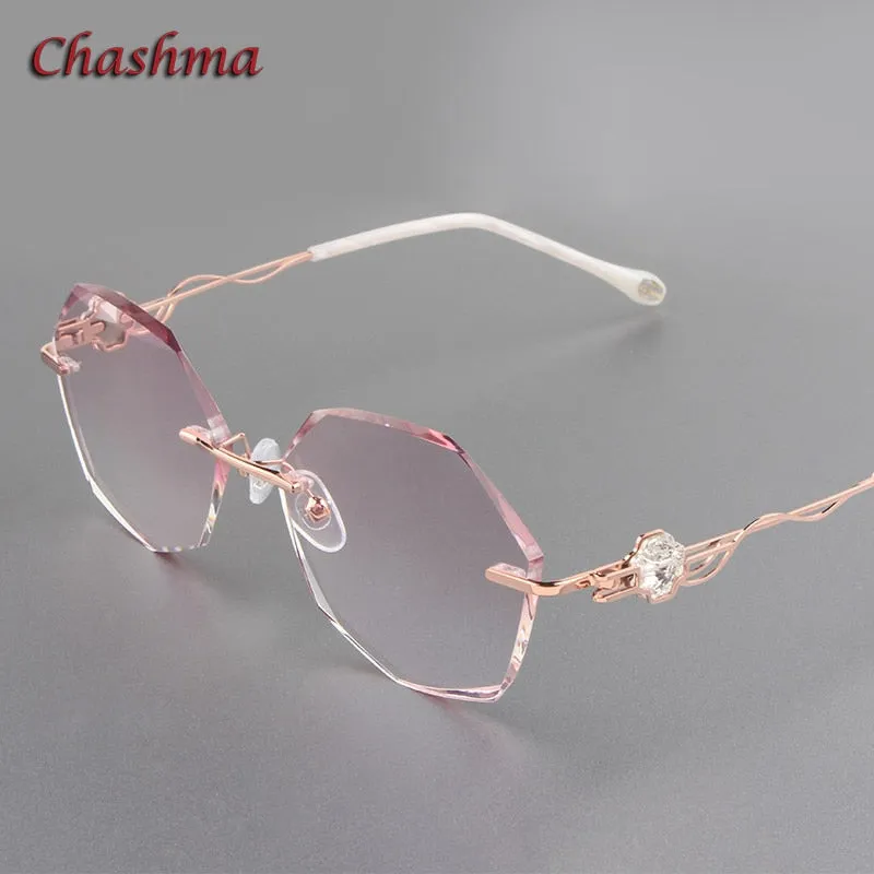 Chashma Ochki Unisex Rimless Round Titanium Eyeglasses Tinted Lenses 88050