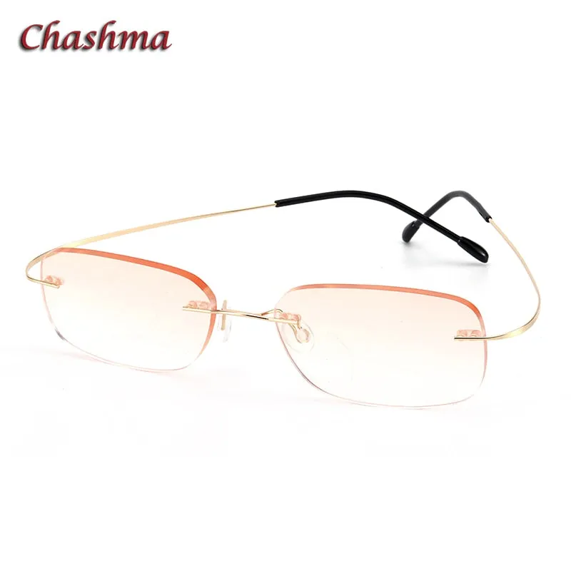 Chashma Ochki Unisex Rimless Square Titanium Tinted Lens Eyeglasses 60741