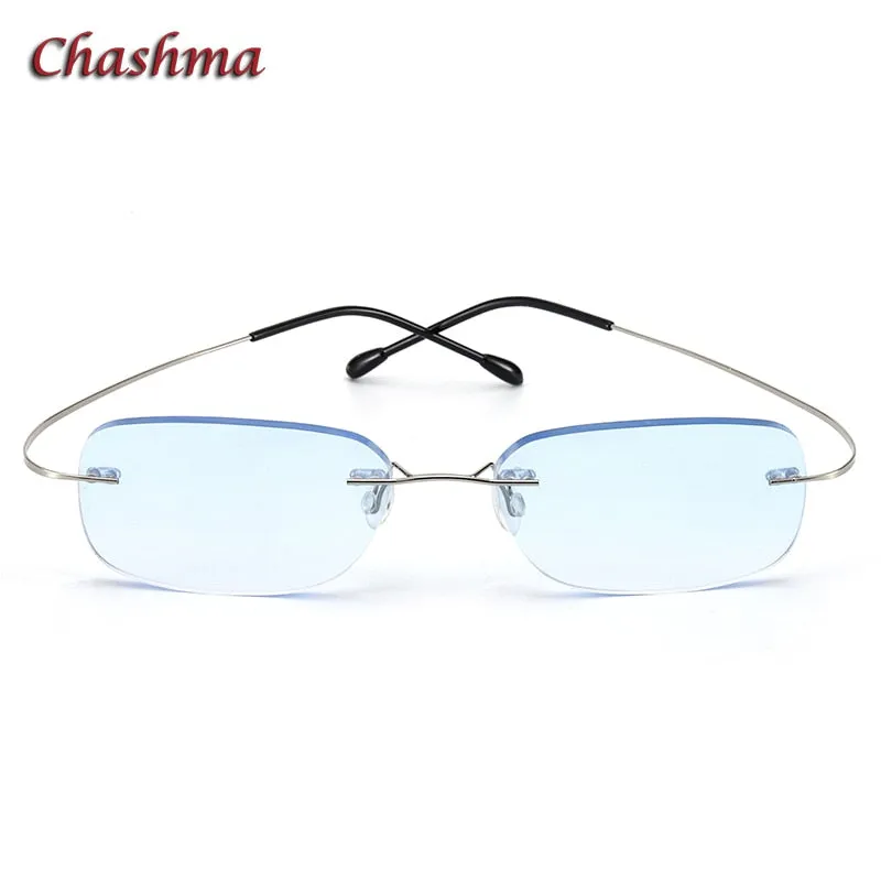 Chashma Ochki Unisex Rimless Square Titanium Tinted Lens Eyeglasses 60741