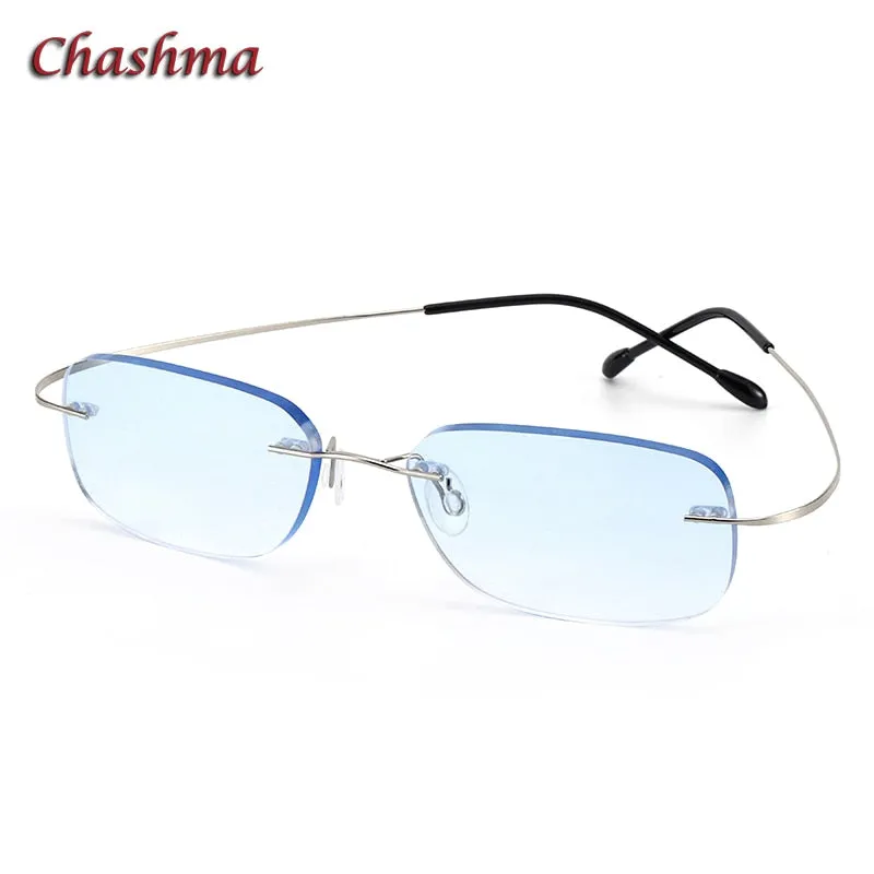 Chashma Ochki Unisex Rimless Square Titanium Tinted Lens Eyeglasses 60741