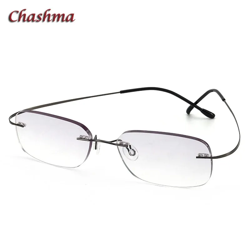 Chashma Ochki Unisex Rimless Square Titanium Tinted Lens Eyeglasses 60741