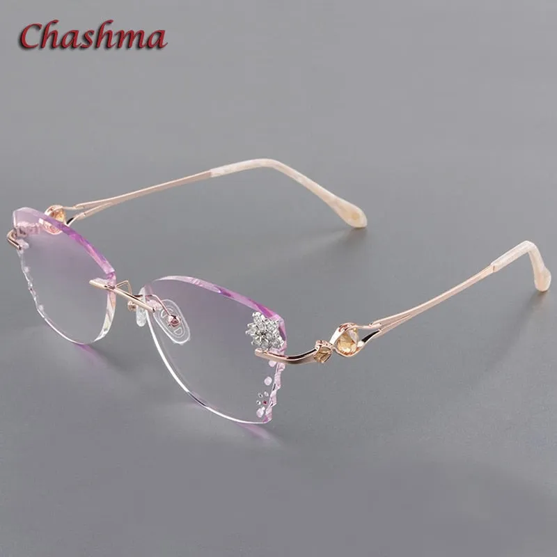 Chashma Ochki Women's Rimless Butterfly Titanium Eyeglasses Gradient Tint Lenses 88301