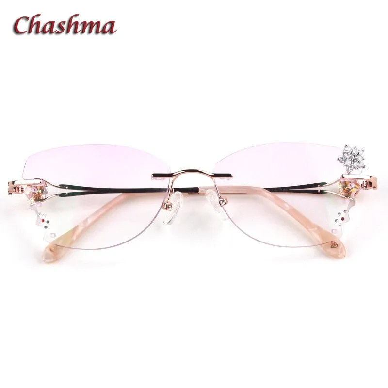 Chashma Ochki Women's Rimless Butterfly Titanium Eyeglasses Gradient Tint Lenses 88301