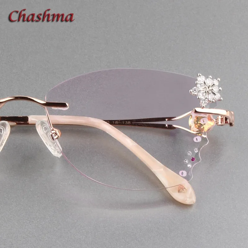 Chashma Ochki Women's Rimless Butterfly Titanium Eyeglasses Gradient Tint Lenses 88301