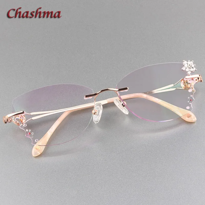 Chashma Ochki Women's Rimless Butterfly Titanium Eyeglasses Gradient Tint Lenses 88301